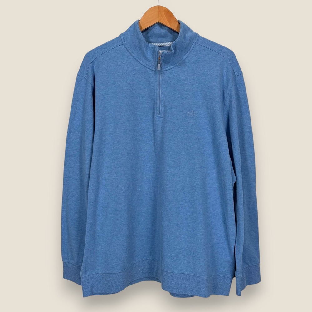 Southern Tide Skipjack Quarter Zip Pullover Sweater Men 2XL Blue Cotton Stretch